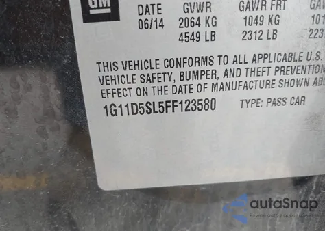 2015 Chevrolet Malibu 2Lt z USA, uszkodzony, nr VIN 1G11D5SL5FF123580